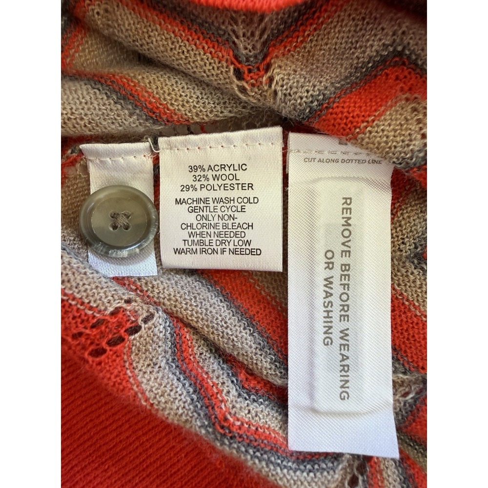 LOFT Womens M Cardigan Chevron Striped Orange Blue V Neck Button Up - Picture 7 of 9